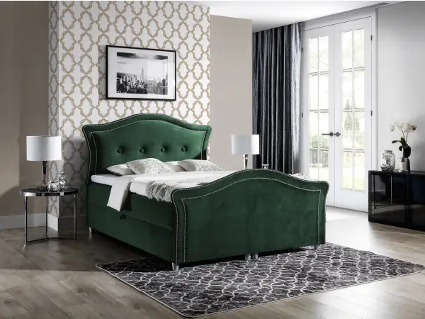 PRATO K22 stylowe łóżko kontynentalne 200x200 z pojemnikiem, srebrna tasiemką pineskowa